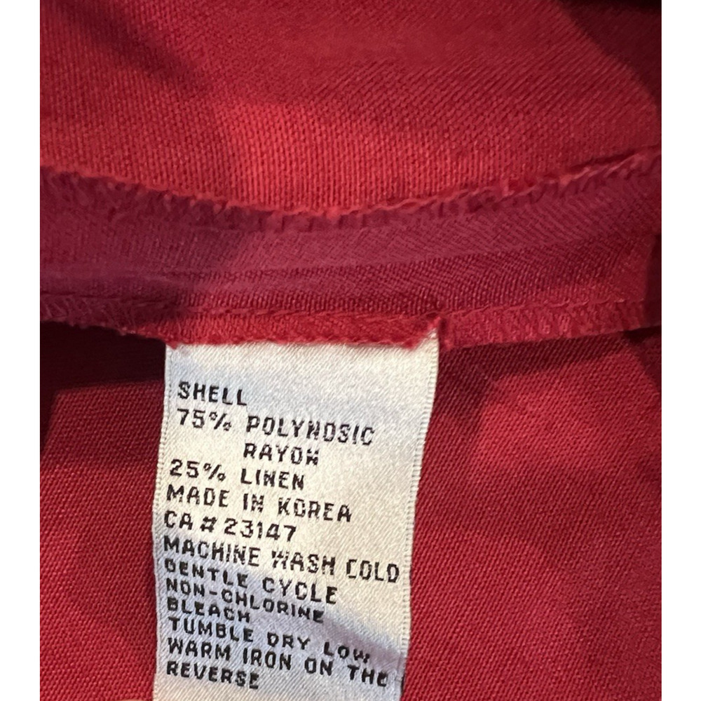 TALBOTS 18 Women Red Top Blouse Shirt Floral Embroidered Button Down Linen Blend - Picture 6 of 8